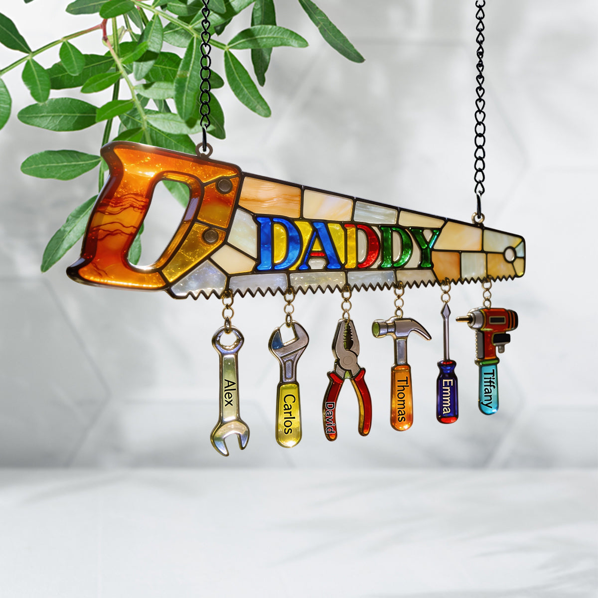 Best Dad Ever - Personalized Father Window Hanging Suncatcher With Custom Charms