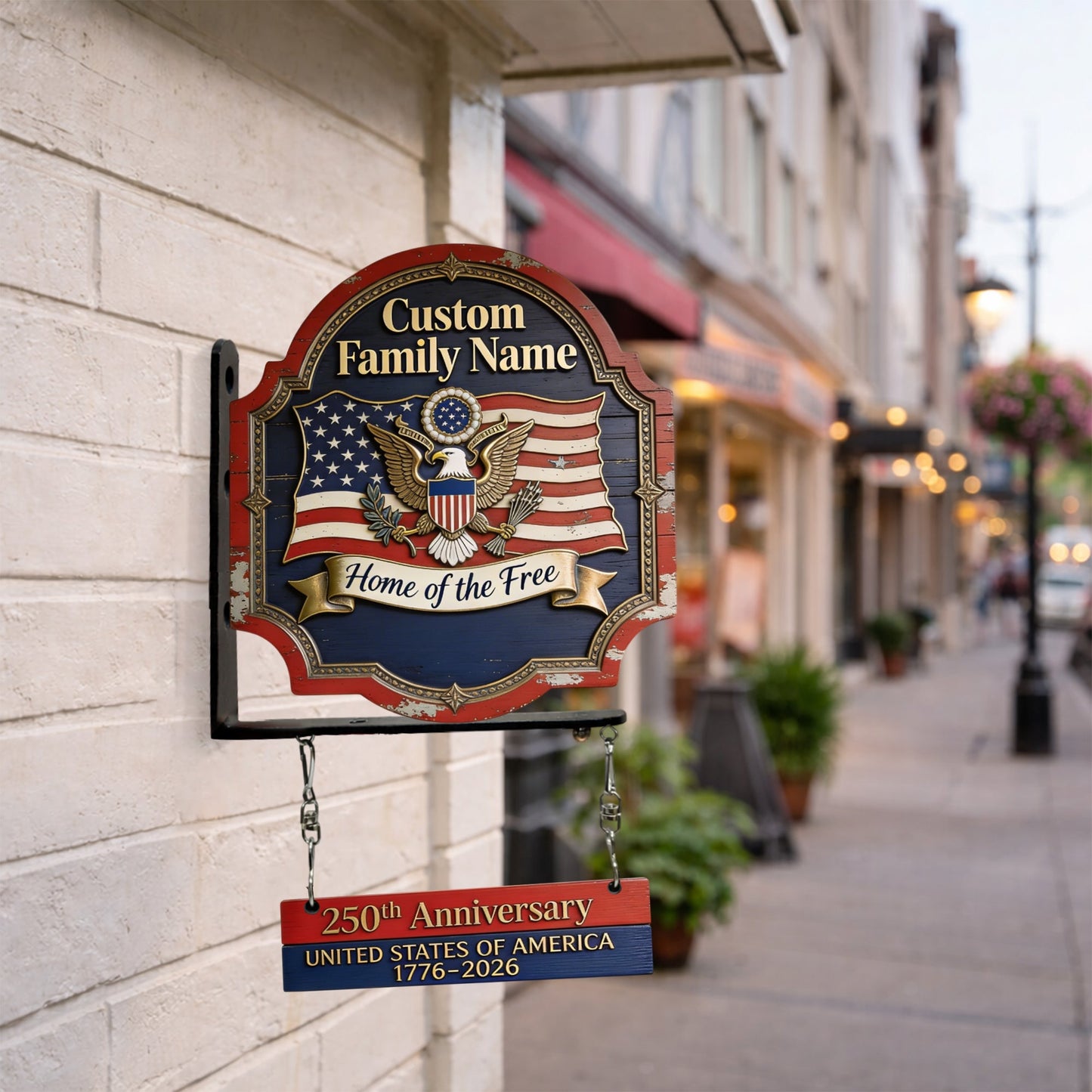 Home Of Free - Personalized Patriot Wooden Wall Mount Sign