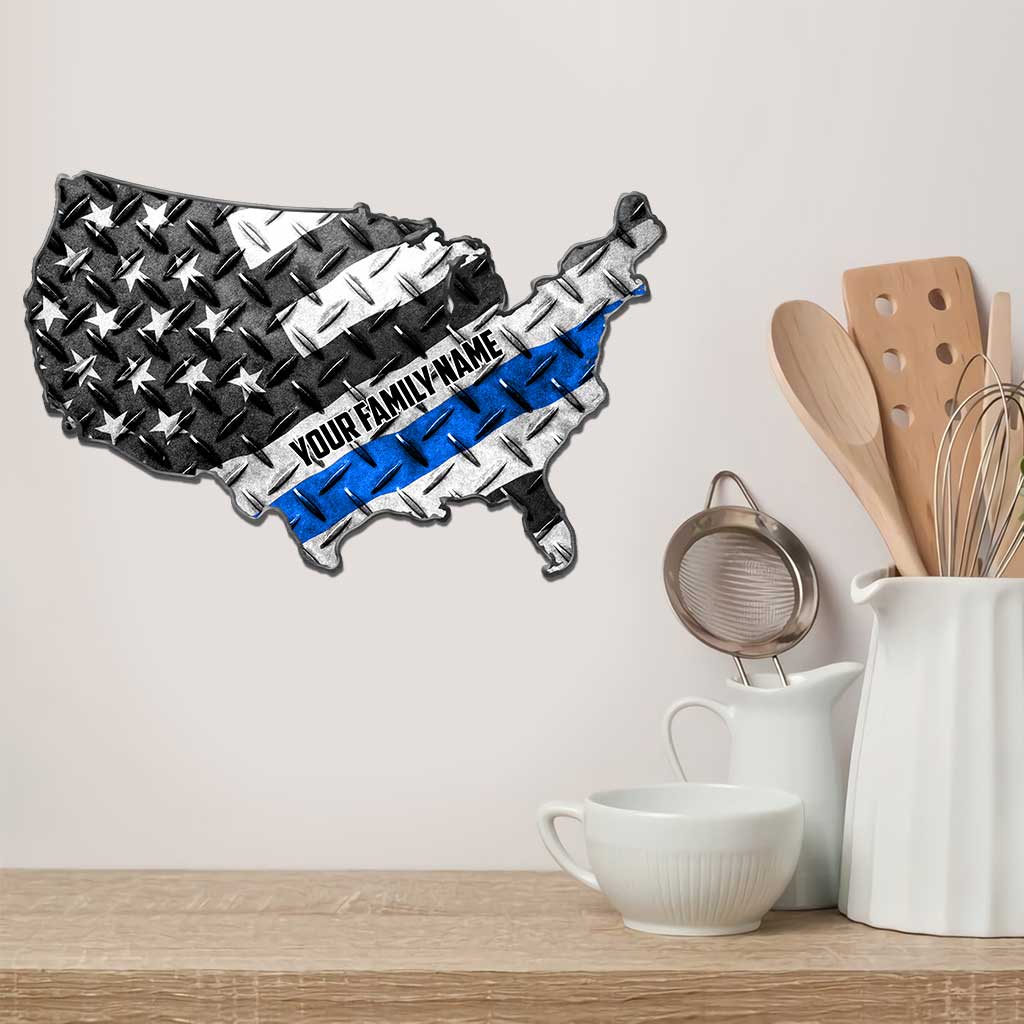 Support The Blue Line - Personalized Independence Day Police Officer Cut Metal Sign