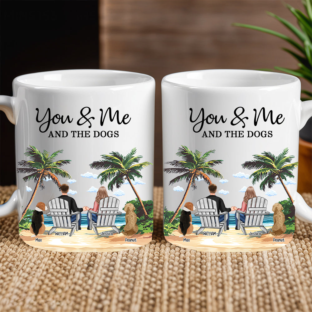 Personalized White Ceramic Mug – You & Me and the Dogs, Custom Mug for Couples with Their Dogs, Perfect Gift for Dog Lovers,