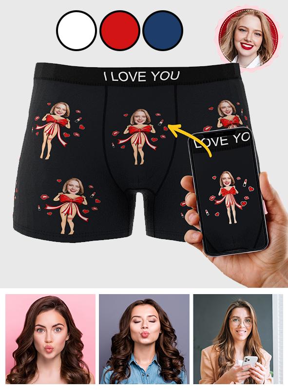 Custom Photo Boxer Red Bow AR View - Personalized Couple Men's boxer briefs