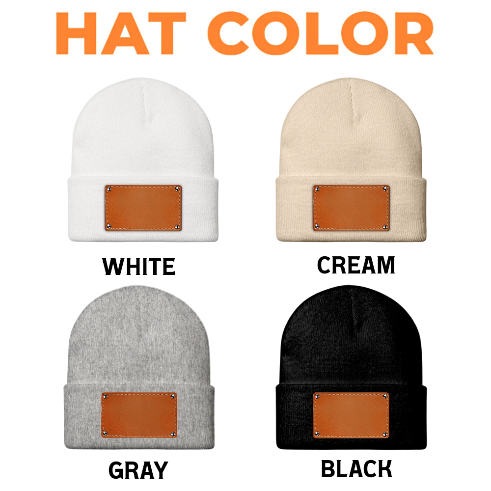 Personalized 'Protected by' Knit Hat with Dog Illustration, Customizable for Loved Ones