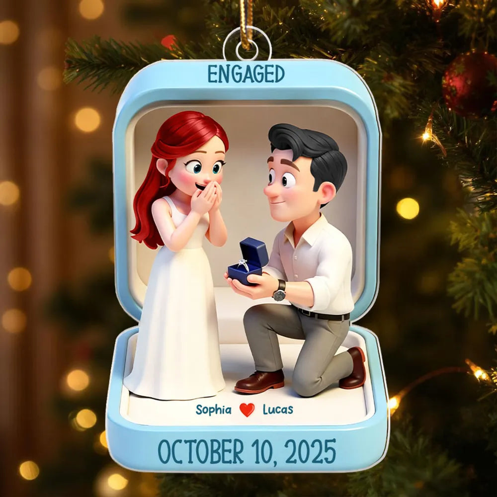 Engaged Proposal Scene Acrylic Ornament, Cute Cartoon Couple Ring Moment, Unique Gift for Couples