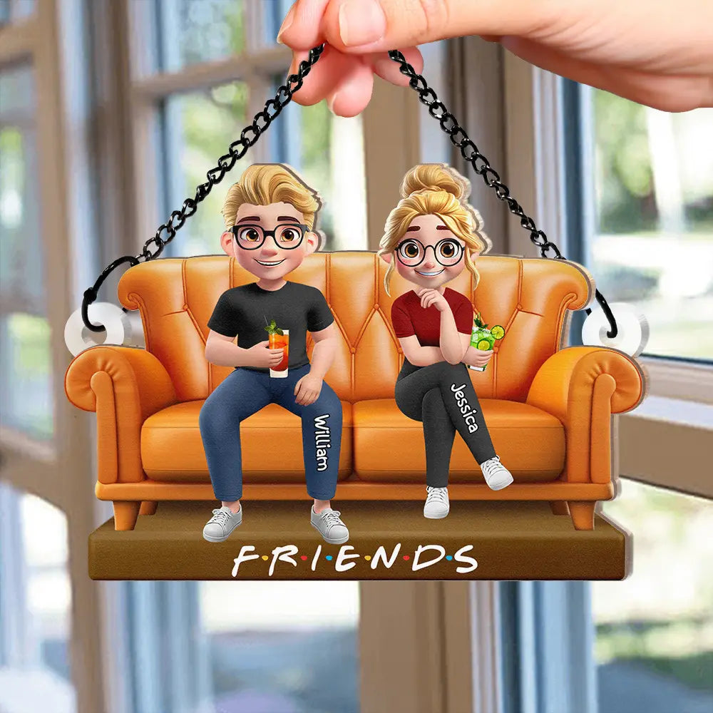 Wood and Acrylic Layered Ornament – "Besties" with Friends on a Swing, Custom Gift for Friendship