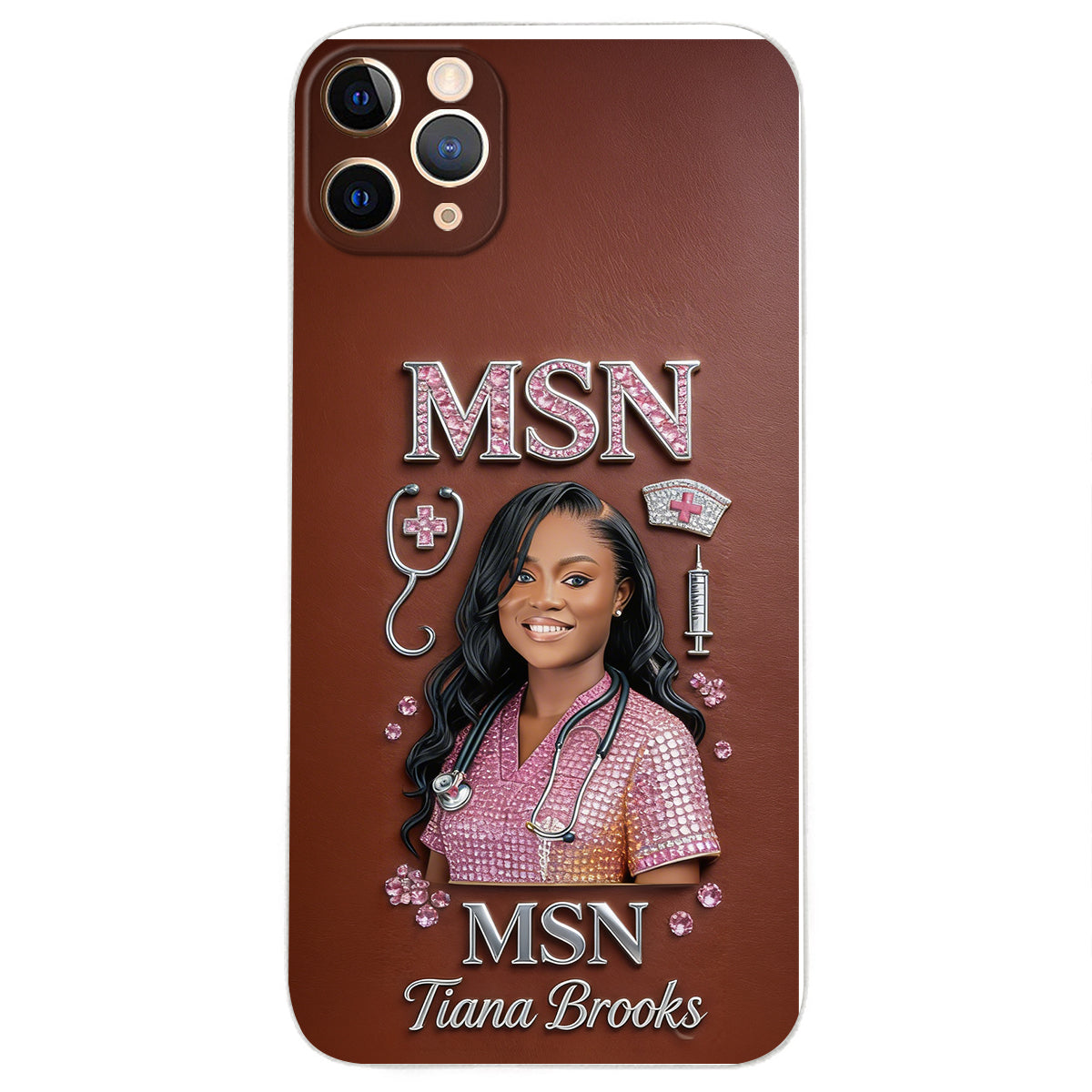 Any Title - Gifts For Nurse, Doctor - Personalized Nurse 3D Embossed Leather Phone Case