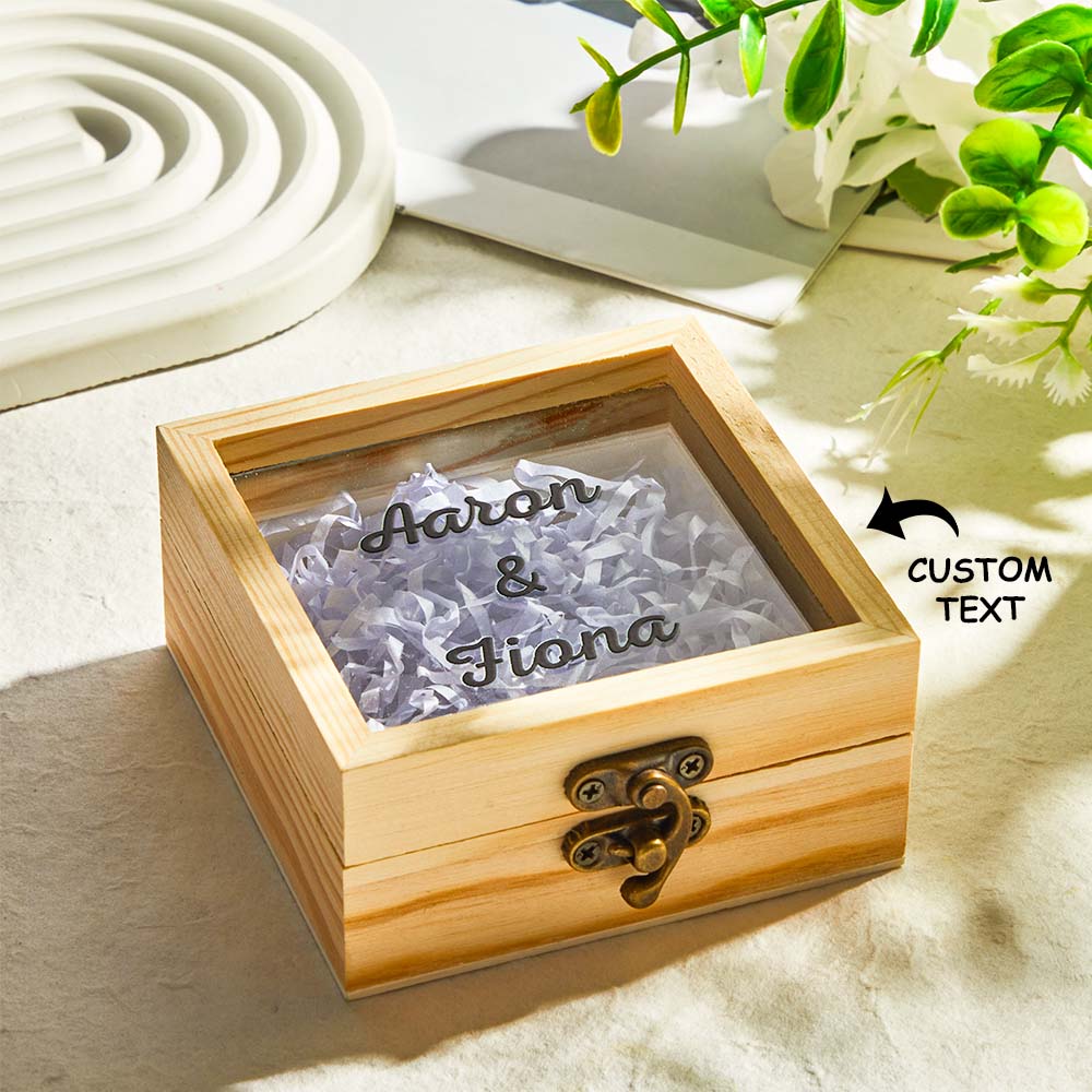 Custom Text - Personalized Name Transparent Glass Wooden Gift Box