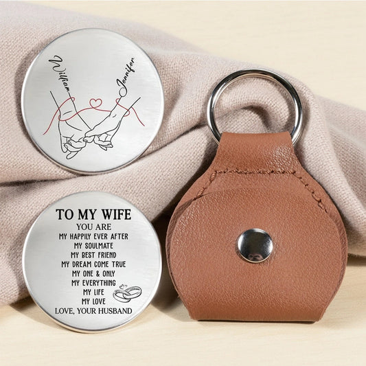 Personalized Pocket Hug Coin Pocket Hug for Wife, Holding Hands Line Art Love Token, Unique Romantic Gift Keepsake