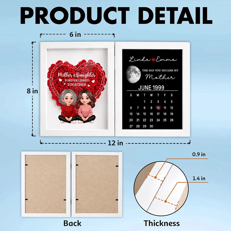 Foldable Floral Shadow Box Personalized Keepsake, Mother and Daughter Forever Linked Together, Meaningful Gift for Mom