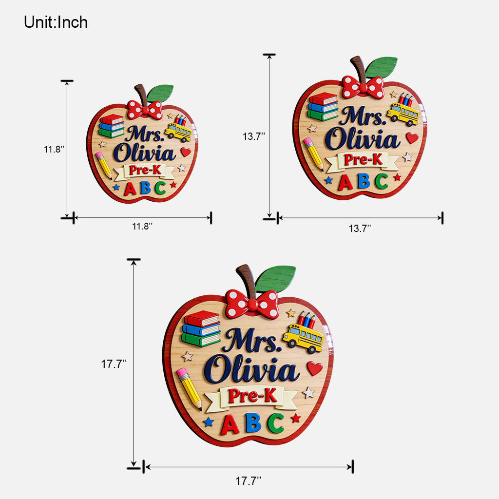 Apple 3D Shaped Door Hanger - Personalized Teacher Custom Shaped Wood Sign