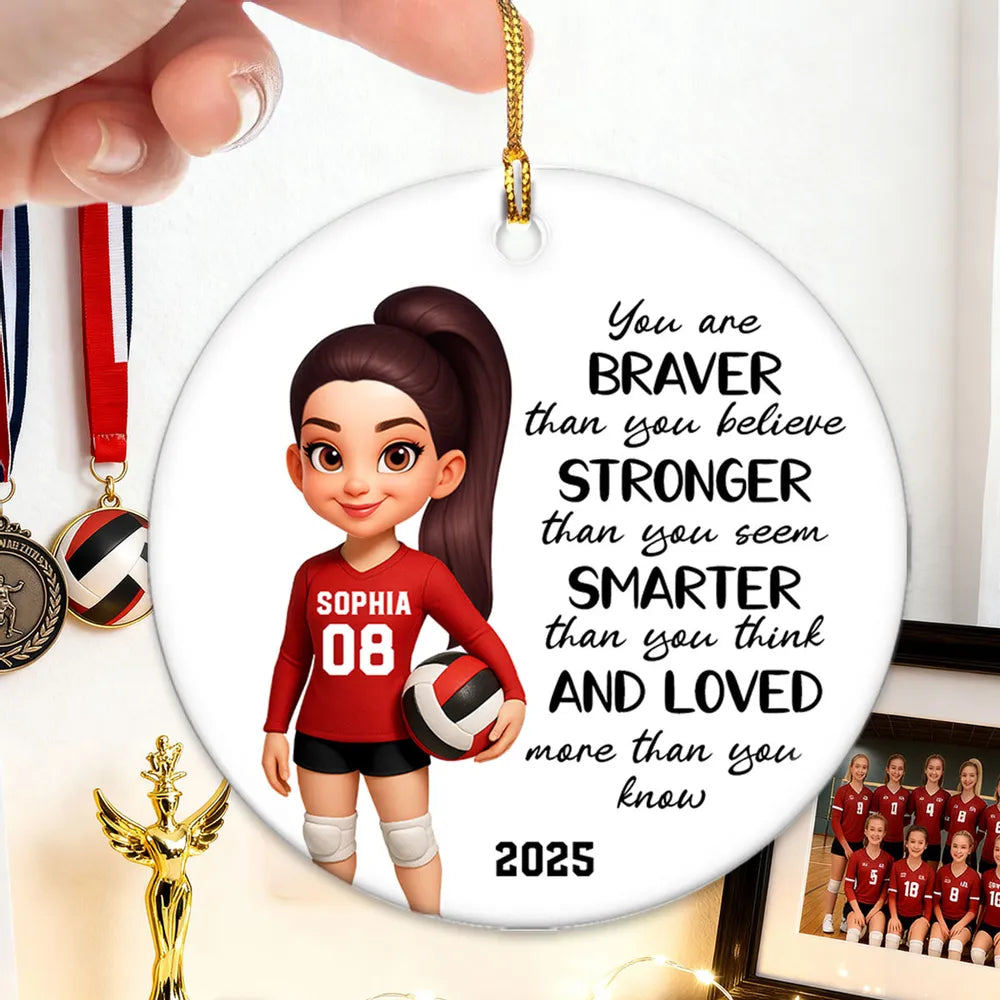 Volleyball Player Ceramic Ornament - Personalized Holiday Tree Decor with uplifting quote, unique gift for daughter