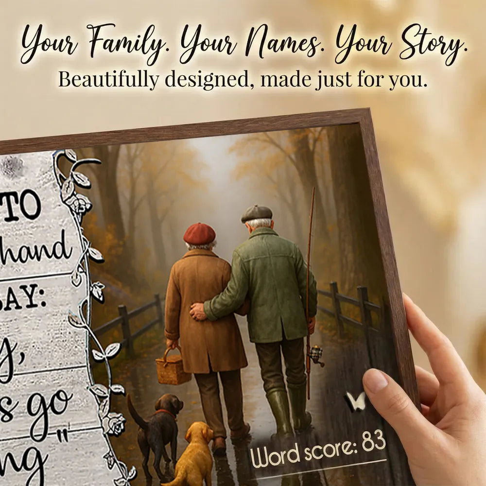 Personalized Couple Fishing Poster with Dogs – Romantic Wall Art for Living Room, Unique Gift for Him or Her