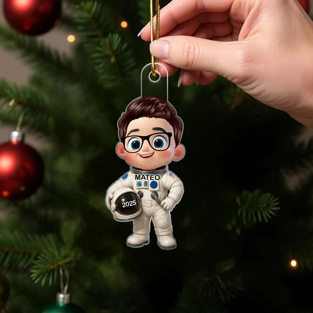 Personalized Firefighter Kid Acrylic Ornament – Christmas Gift for Boys
