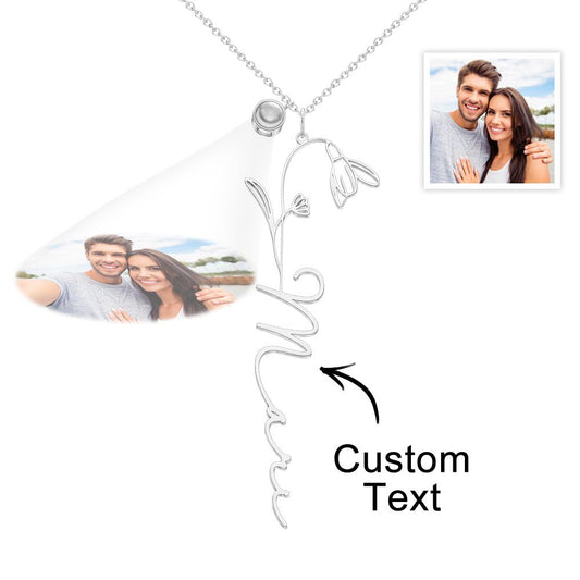 Birth Flower Photo Projection Charm - gift for anyone, who lost a loved one - Personalized Birth Flower Photo Projection Charm
