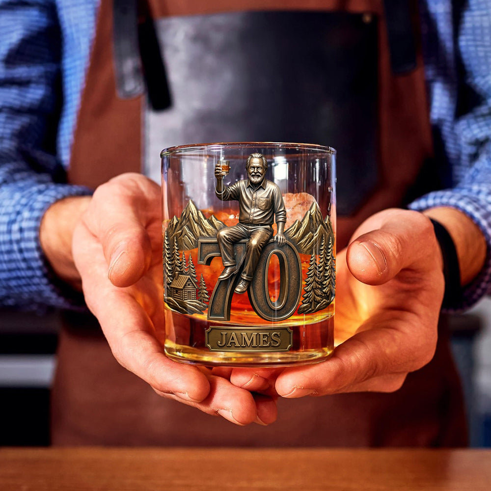 Custom Any Photo, Perfect Gift For Dad, Grandpa - Personalized Birthday Whiskey Glass