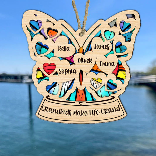 Grandma Mom Heart Butterfly - Personalized Grandma Suncatcher