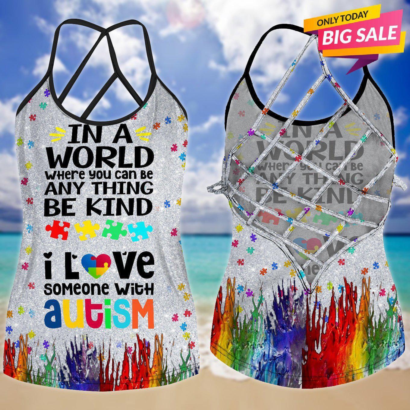 Autism Love - Autism Awareness Cross Tank Top 0921