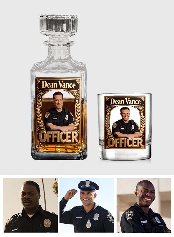Custom Any Photo - Personalized Police Officer Whiskey Decanter Set
