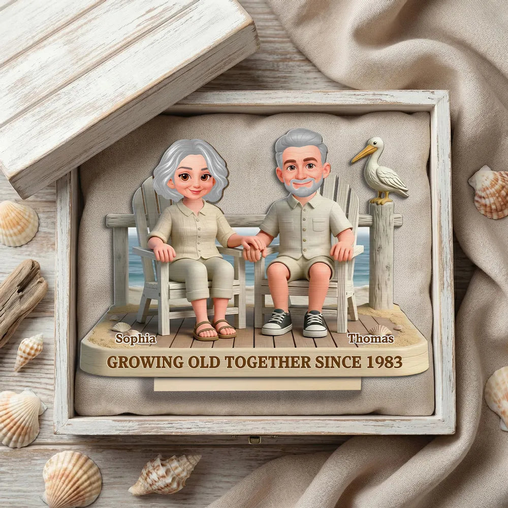 Personalized 2-Layer Wooden Plaque Beach Chair Couple Scene, Unique Anniversary Gift for Husband or Wife, Heartwarming Keepsake