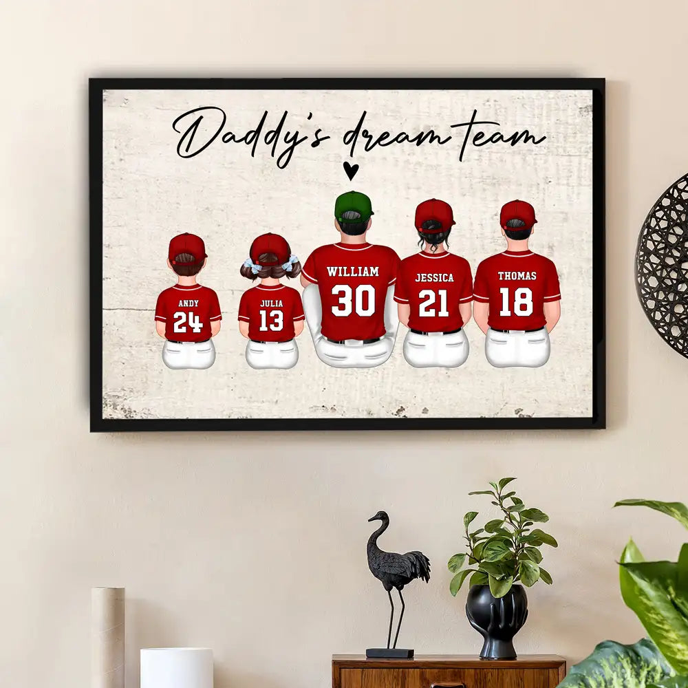 “Daddy’s Dream Team” Personalized Baseball Poster / Canvas – Home-Run Father’s Day Gift