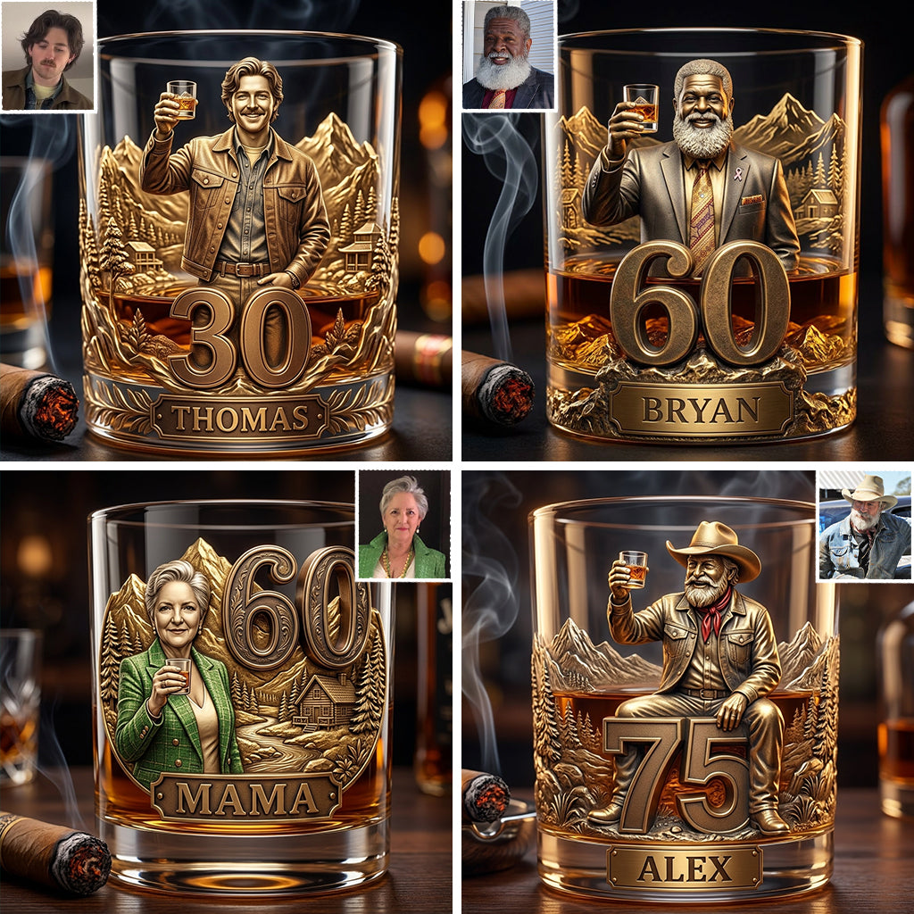 Custom Any Photo, Perfect Gift For Dad, Grandpa - Personalized Birthday Whiskey Glass