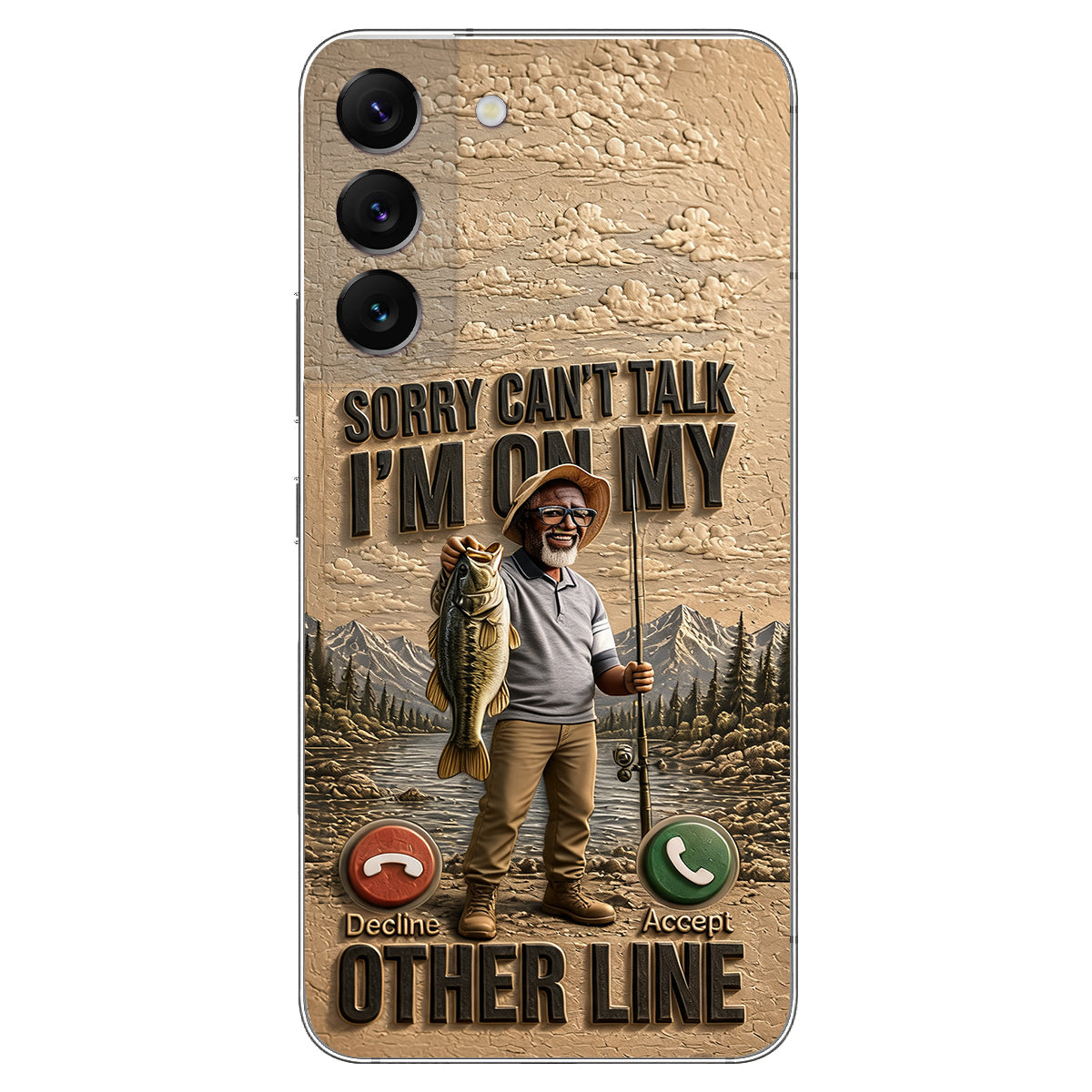 I'm On My Other Line, Fishing Lover Gift - Personalized Fishing 3D Embossed Leather Phone Case