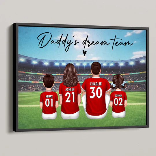 “Daddy’s Dream Team” Personalized Soccer Poster / Canvas – Red Jersey Father’s Day Edition