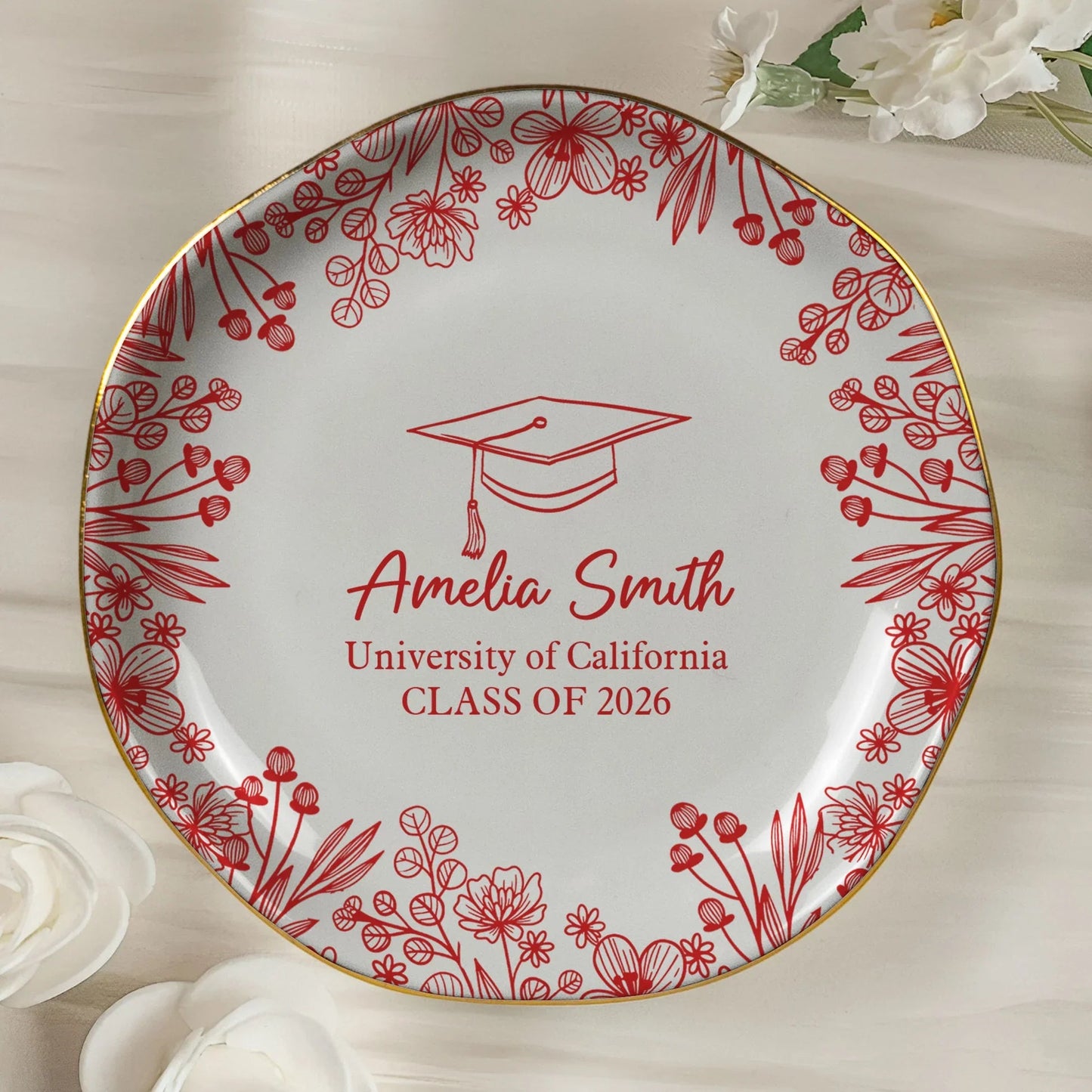 Graduation Keepsake Jewelry Dish, Personalized Name Style Tray for Daily Rings, Sweet Sentimental Gift for Grads