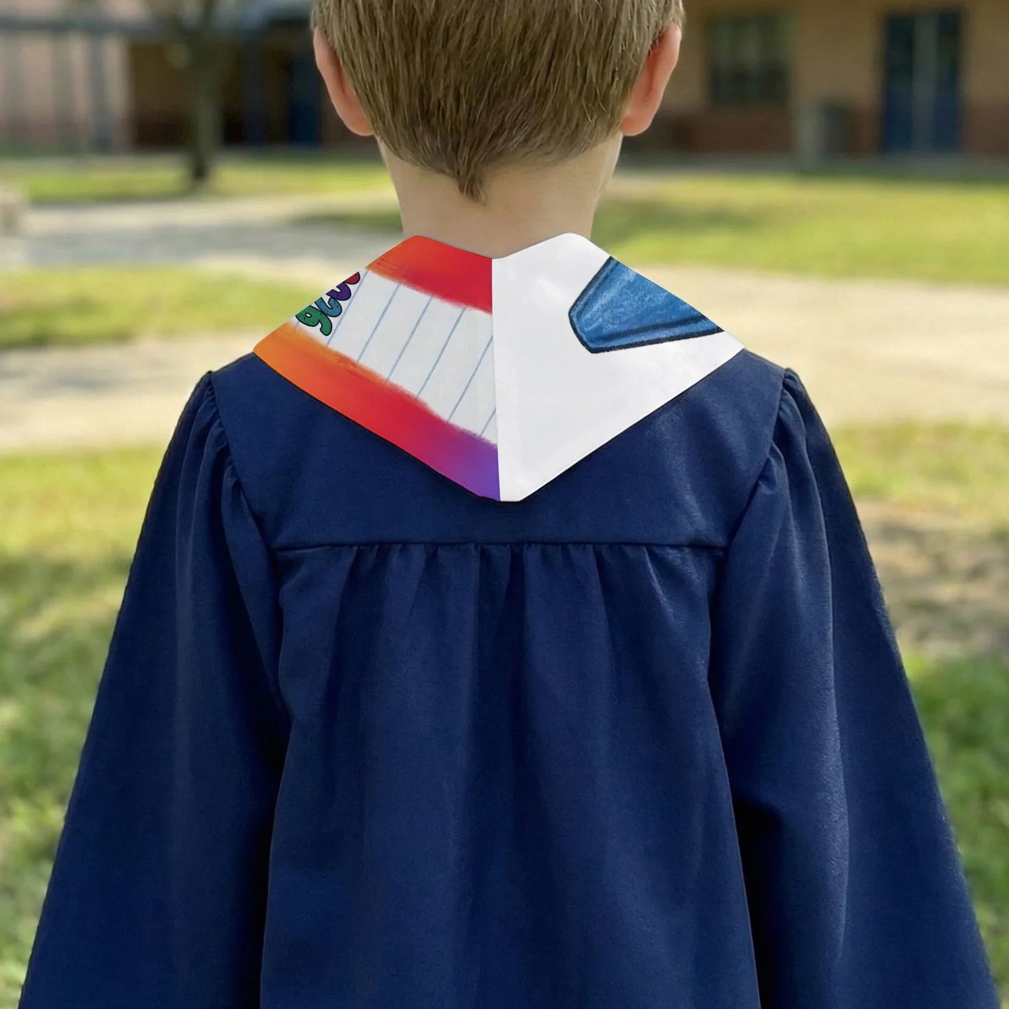 Personalized Graduation Stole with Crayon-Style Rainbow Design, Bright Keepsake Photo Moment, Unique Creative Gift for Kids