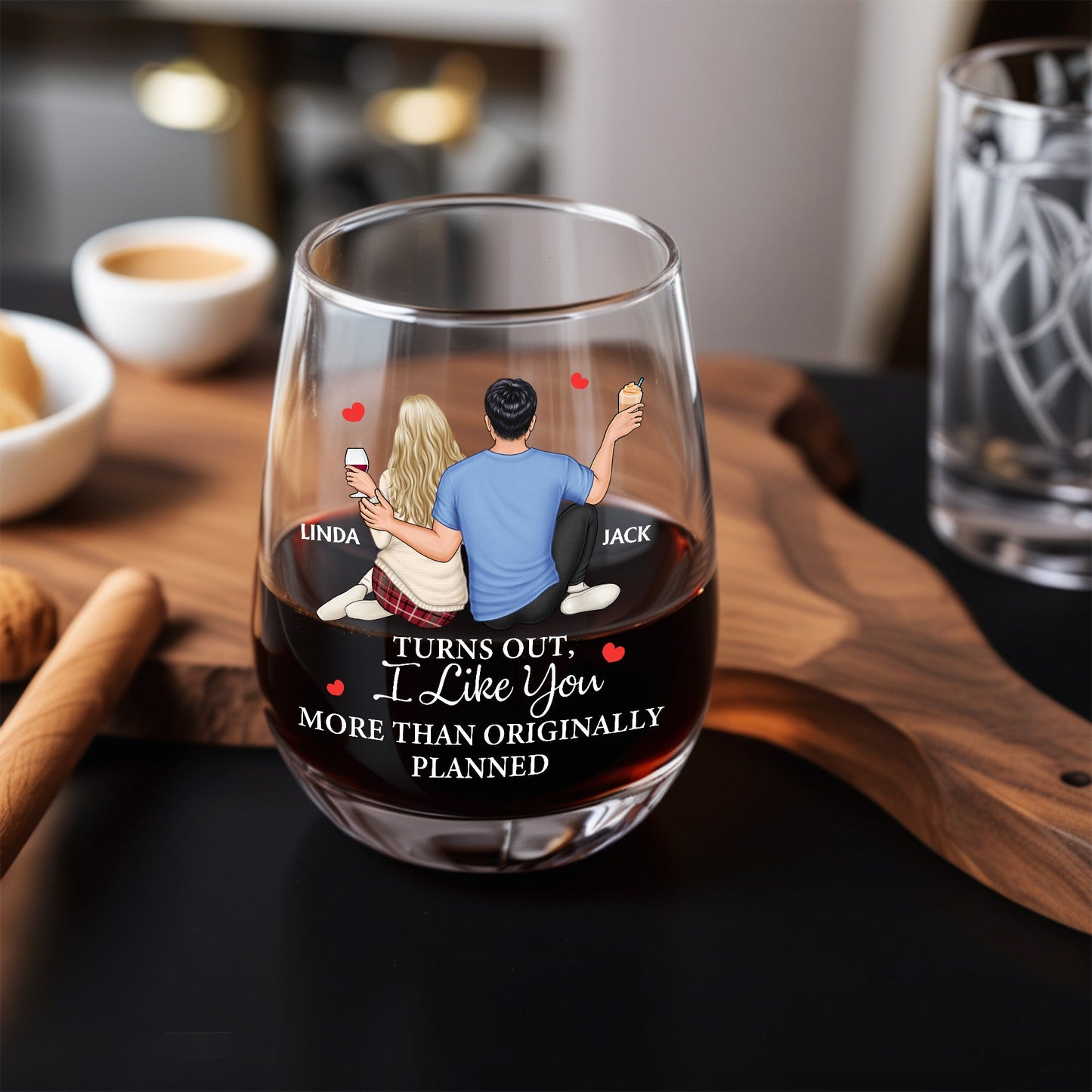 Personalized Couple Wine Glass Cup - "Turns Out, I Like You More Than Originally Planned" | Romantic Gift for Valentine's Day, Christmas, and Anniversaries
