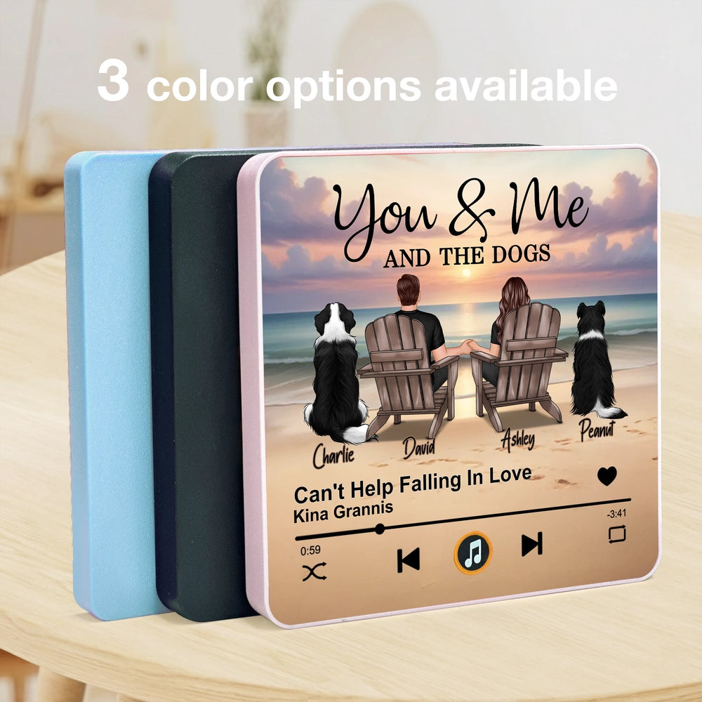 Personalized Acrylic Music Magnet Sunset Beach Couple With Dogs Fridge Decor Unique Gift for Couples & Dog Lovers