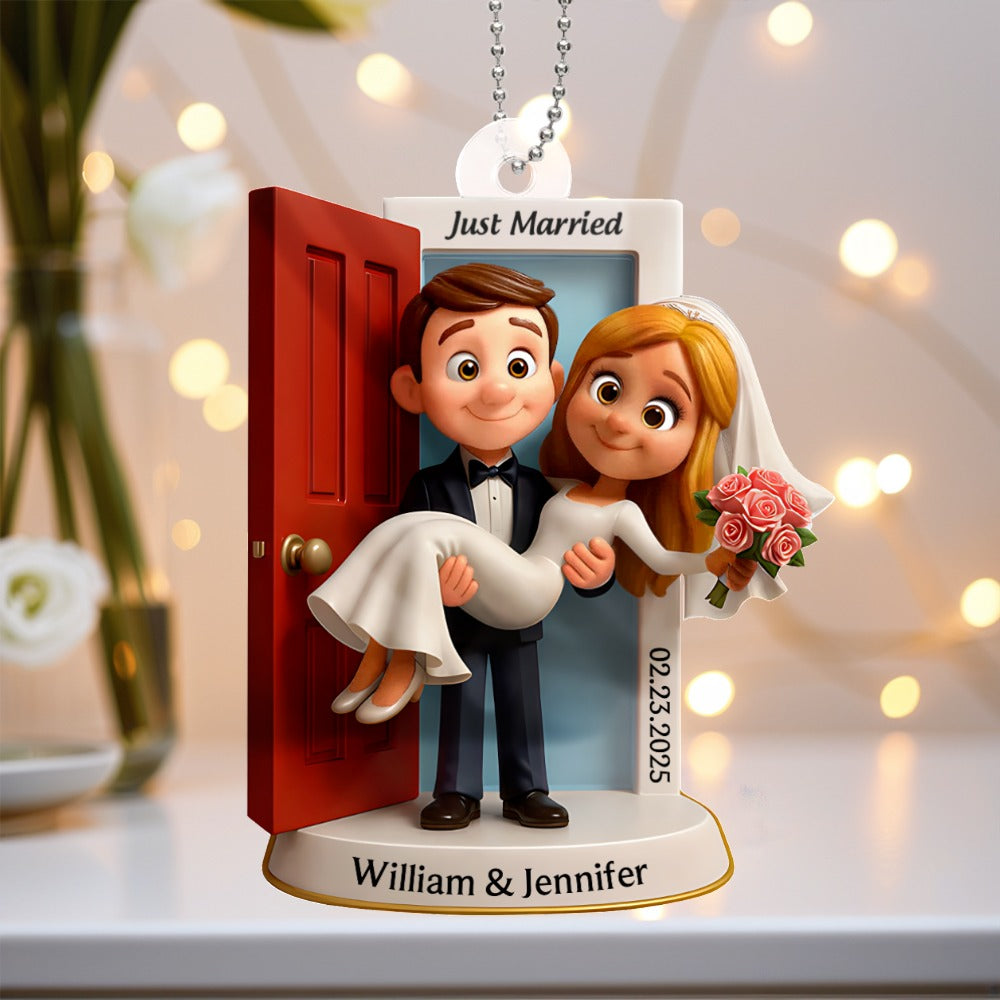Just Married Acrylic Ornament, Groom Carrying Bride Design, Wedding Keepsake Gift