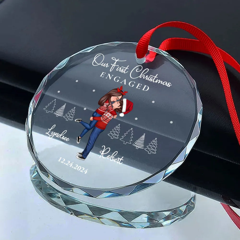 Our First Christmas Engaged Married, Newly Engaged Married Couple Personalized Glass Ornament