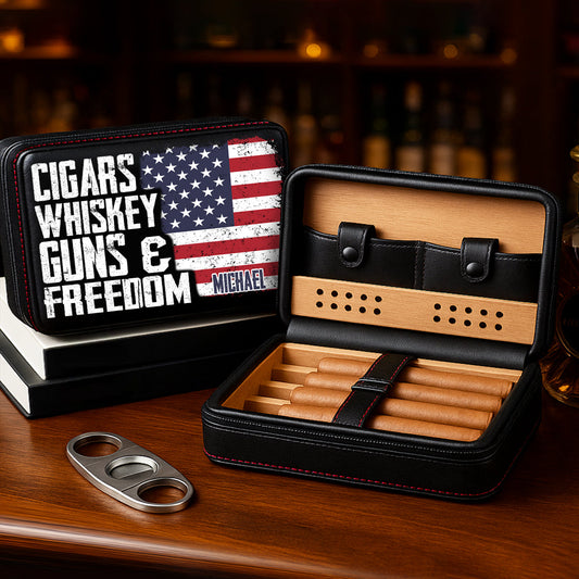 Cigars, Whiskey, G*ns & Freedom - Personalized Whisky Travel Cigar Humidor Case
