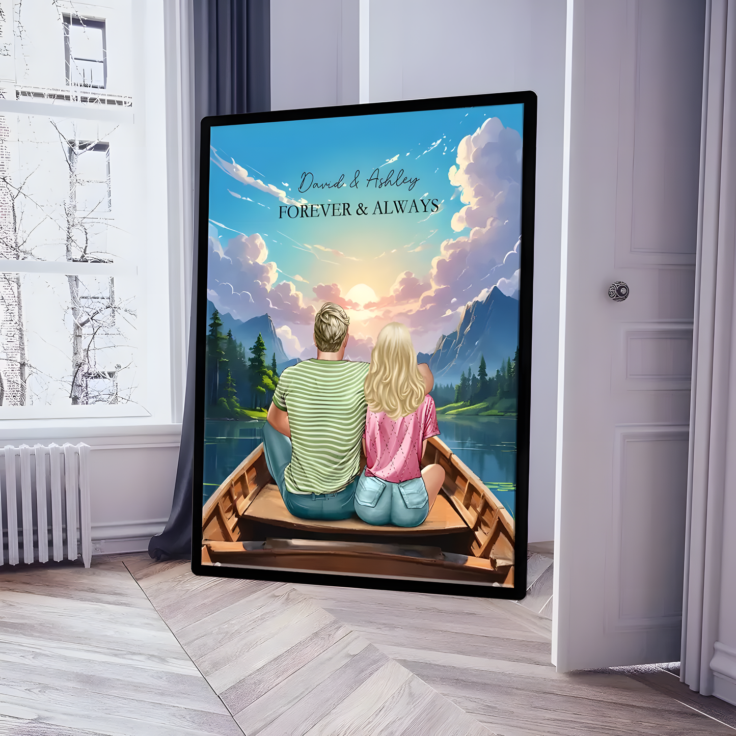 Together Always - Personalized Sunset Dock Scene Poster or Canvas - The Eternal Gift for Couples