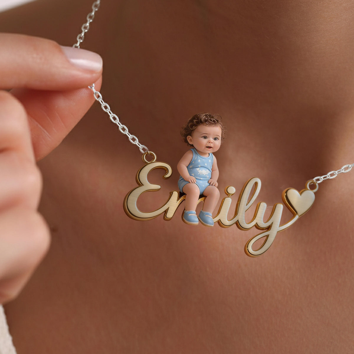 Custom Any Photo - Personalized Kid Shaped Metal Pendant Necklace