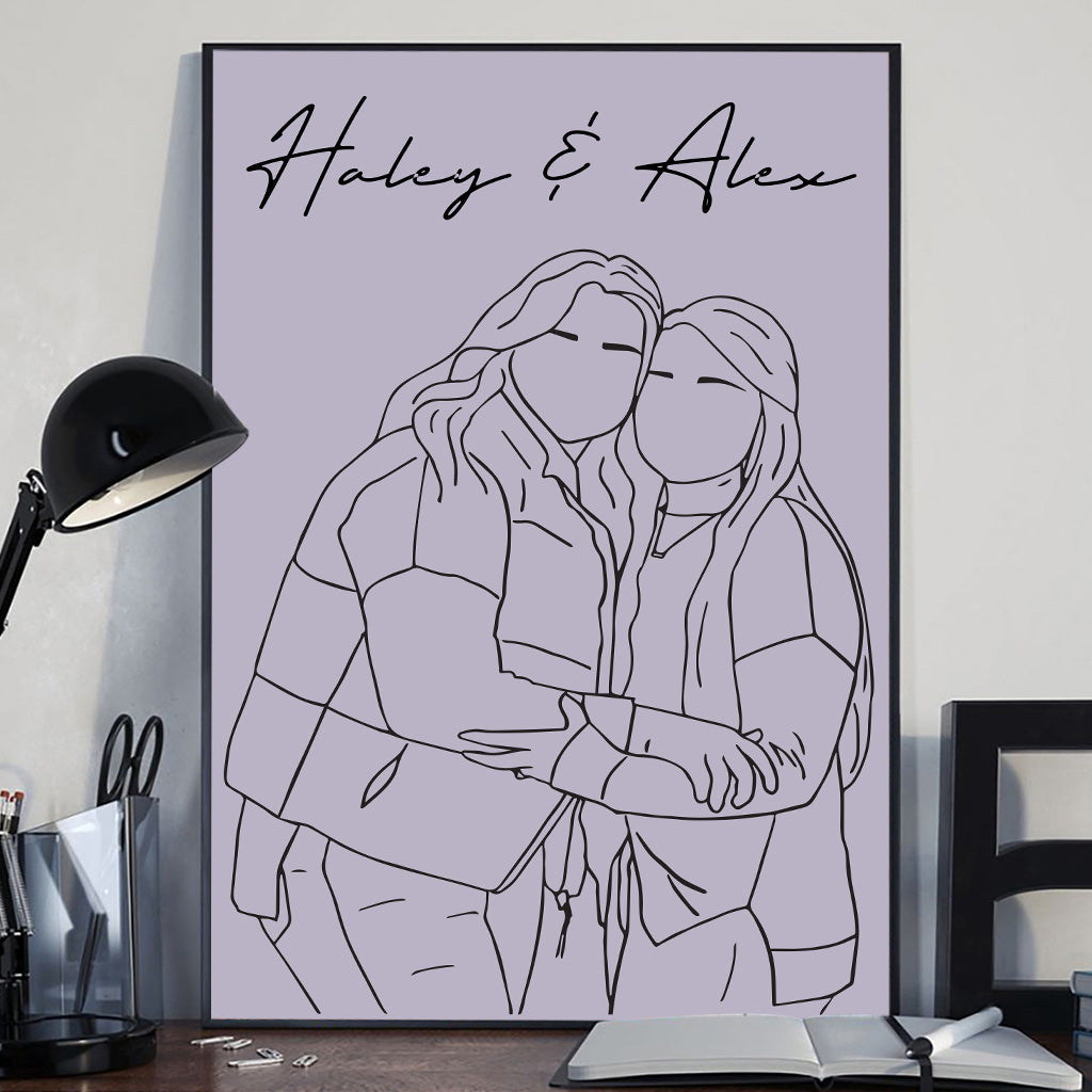 Line Art Portrait - Personalized Sibling Canvas And Poster