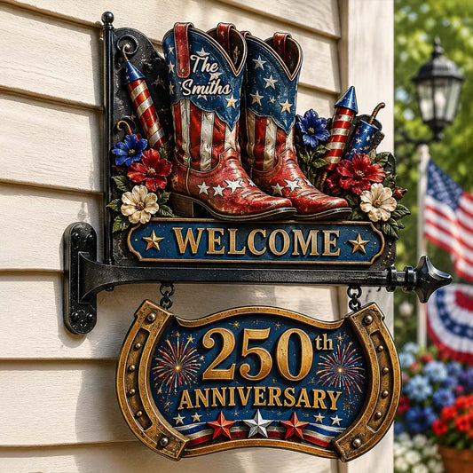 250th Anniversary Celabration - Personalized Western Outfit Wooden Wall Mount Sign