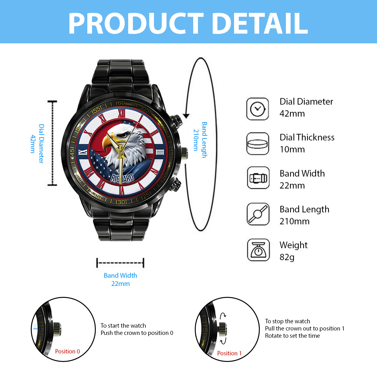 Home Of The Free - Personalized Bald Eagle Hand Watch
