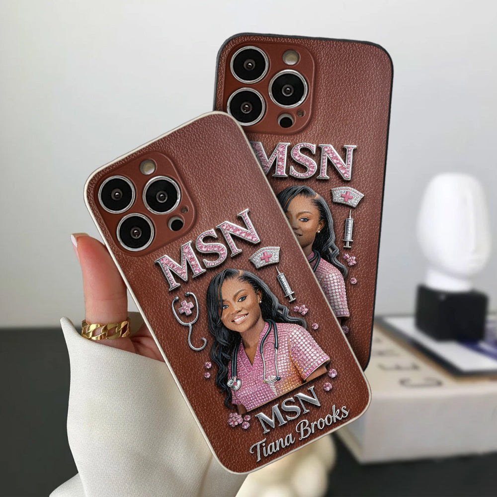 Any Title - Gifts For Nurse, Doctor - Personalized Nurse 3D Embossed Leather Phone Case
