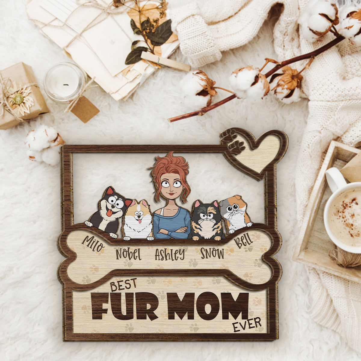 Best Fur Mom Dad Ever - Personalized Dog 2 Layered Wood Sign / Wood Plaque