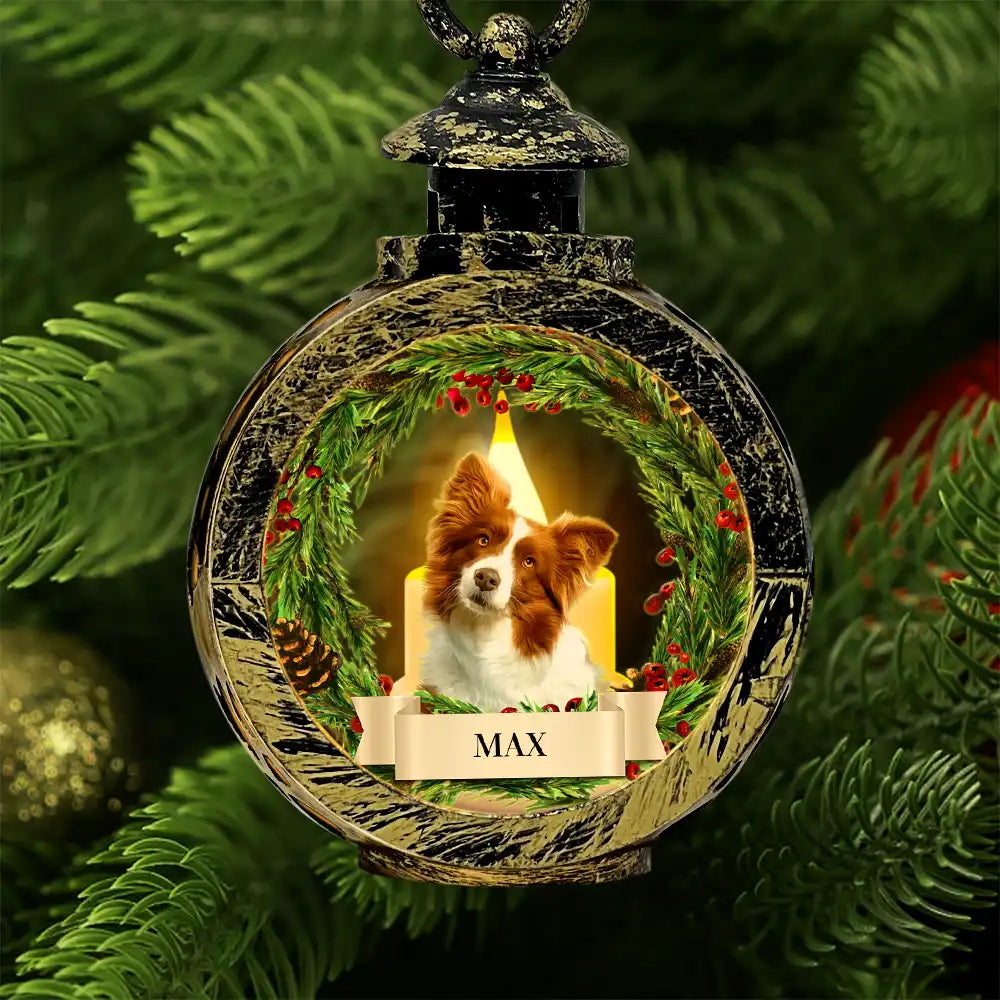 Personalized Pet Memorial Lantern Ornament, Custom Christmas Decoration with Pet Photo and Name