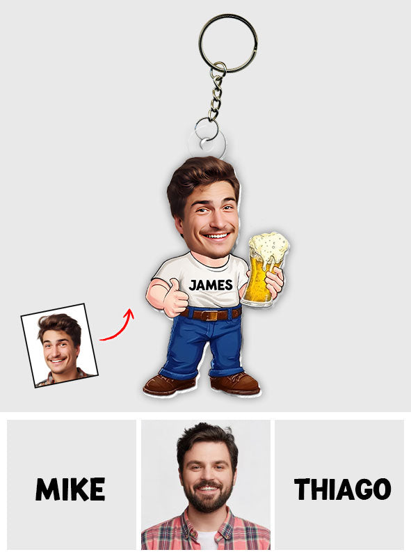 Funny Beer Caricature Man - Personalized Beer Custom Shaped Keychain