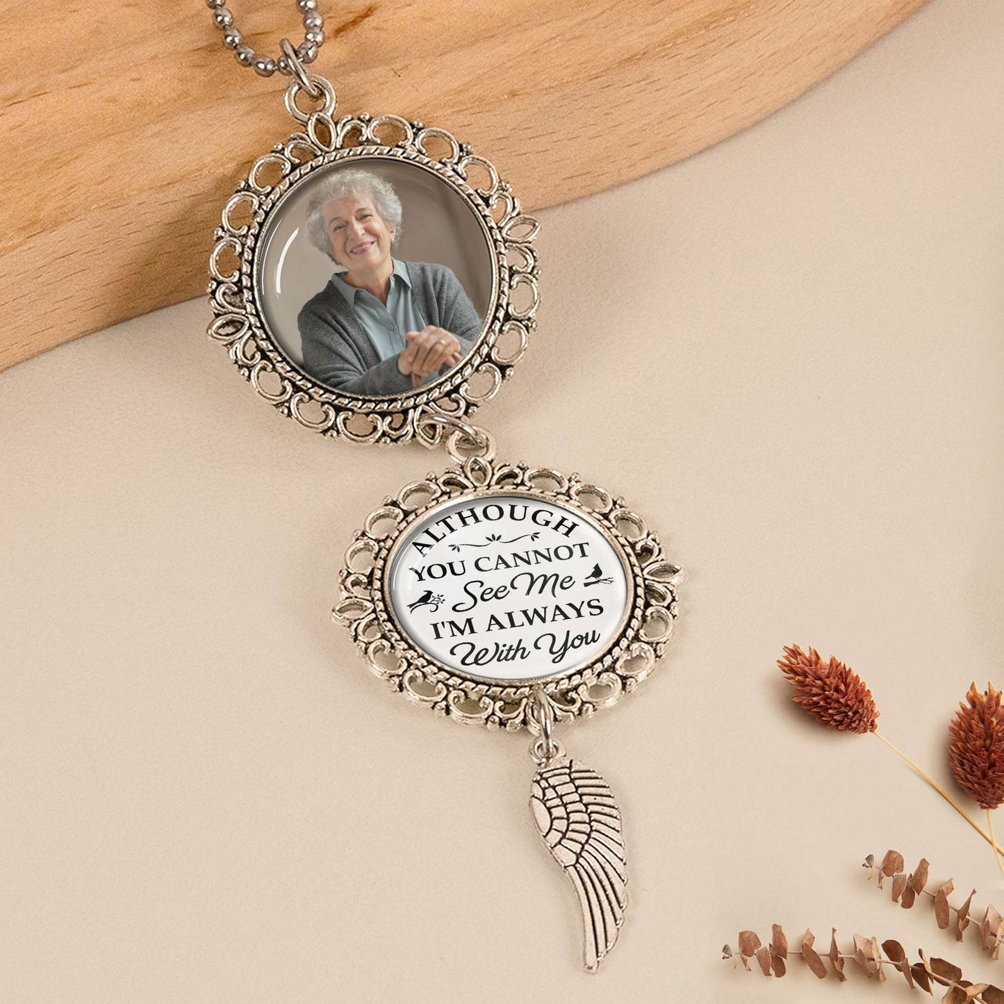 Metal Car Ornament with Pet Photo Frame – “I’m Always With You” Keepsake, Heartfelt Memorial Gift