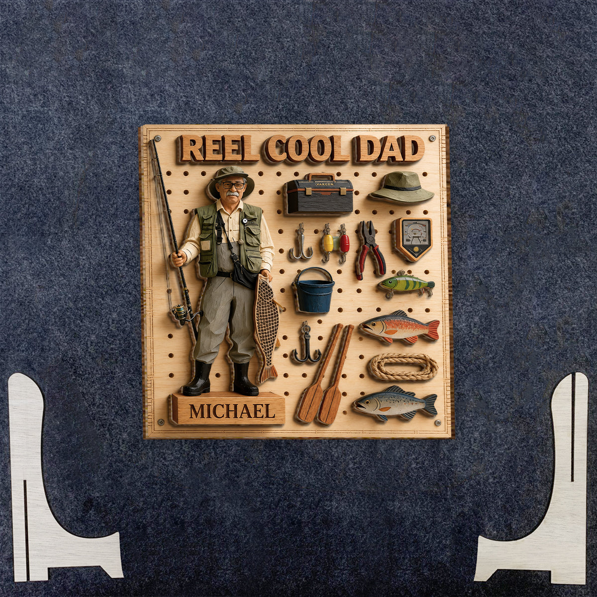 Dad Loves Fishing - Personalized Father 2 Layered Wood Sign / Wood Plaque