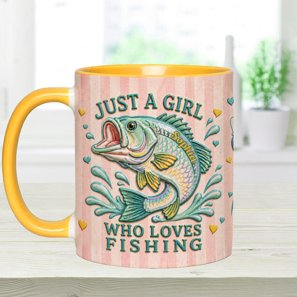 Just A Girl Who Loves Fishing - Personalized Fishing Accent Mug With Gift Box