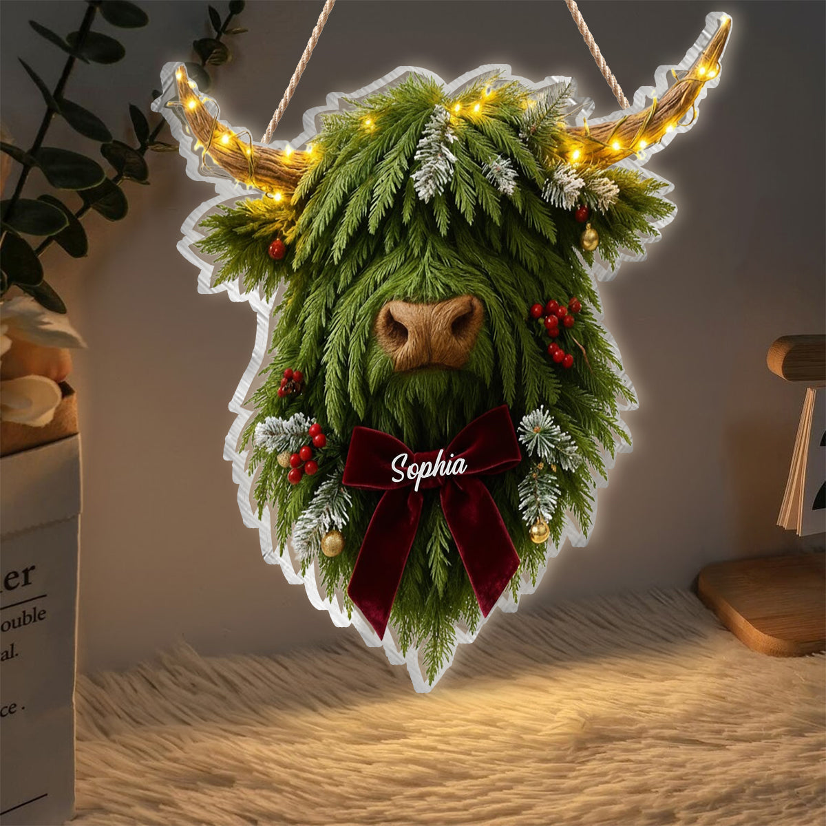 Highland Cow Wreath - Personalized Highland Cow LED Light Acrylic Sign