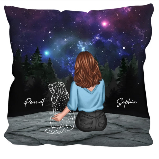 Personalized Ornament, Plaque, Keychain, Pillow, Sign, Lamp - Custom Memorial Gift for Pet Lovers - Starry Night with Dog and Owner
