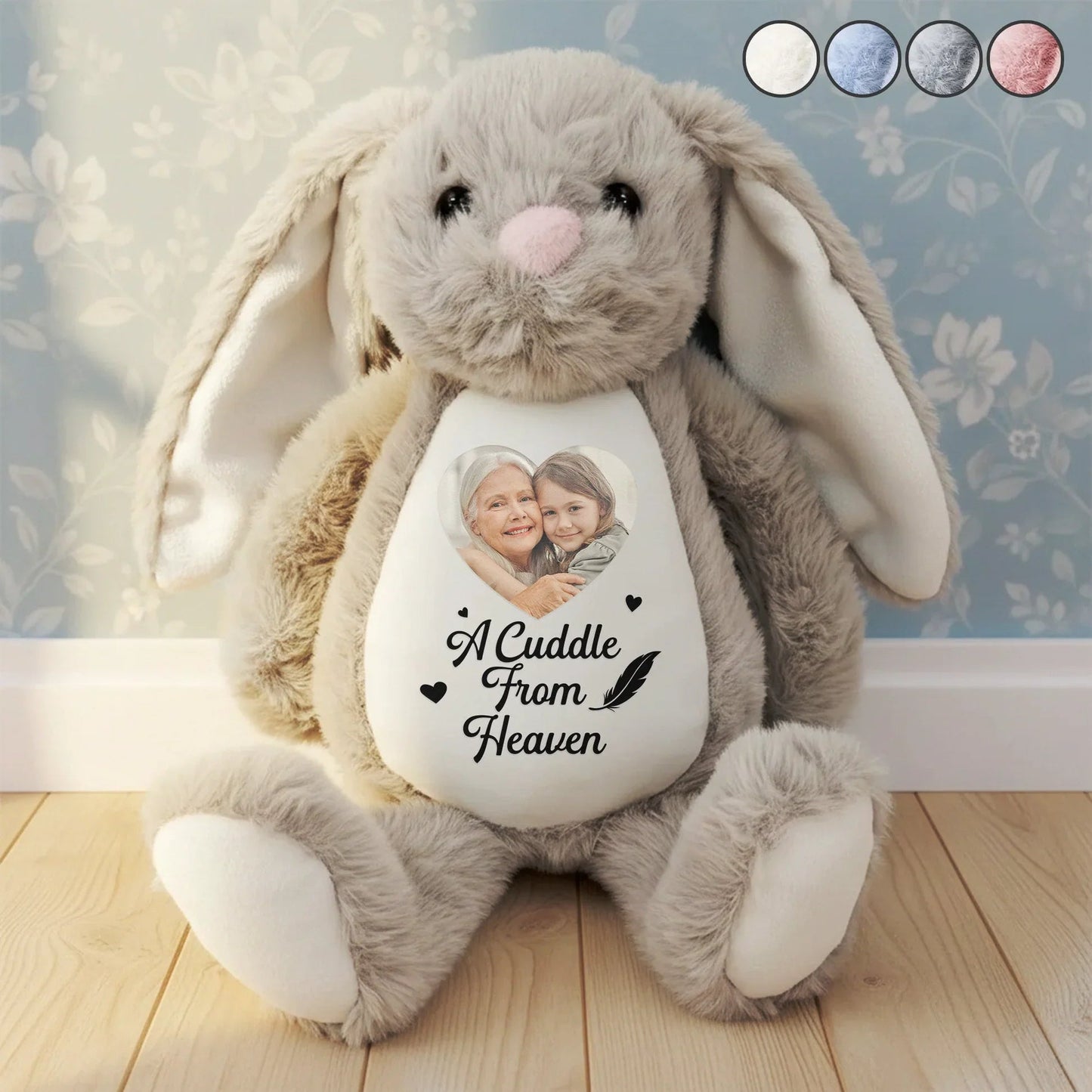 Personalized Plush Bunny with Photo and A Cuddle From Heaven Quote - Unique Memorial Gift