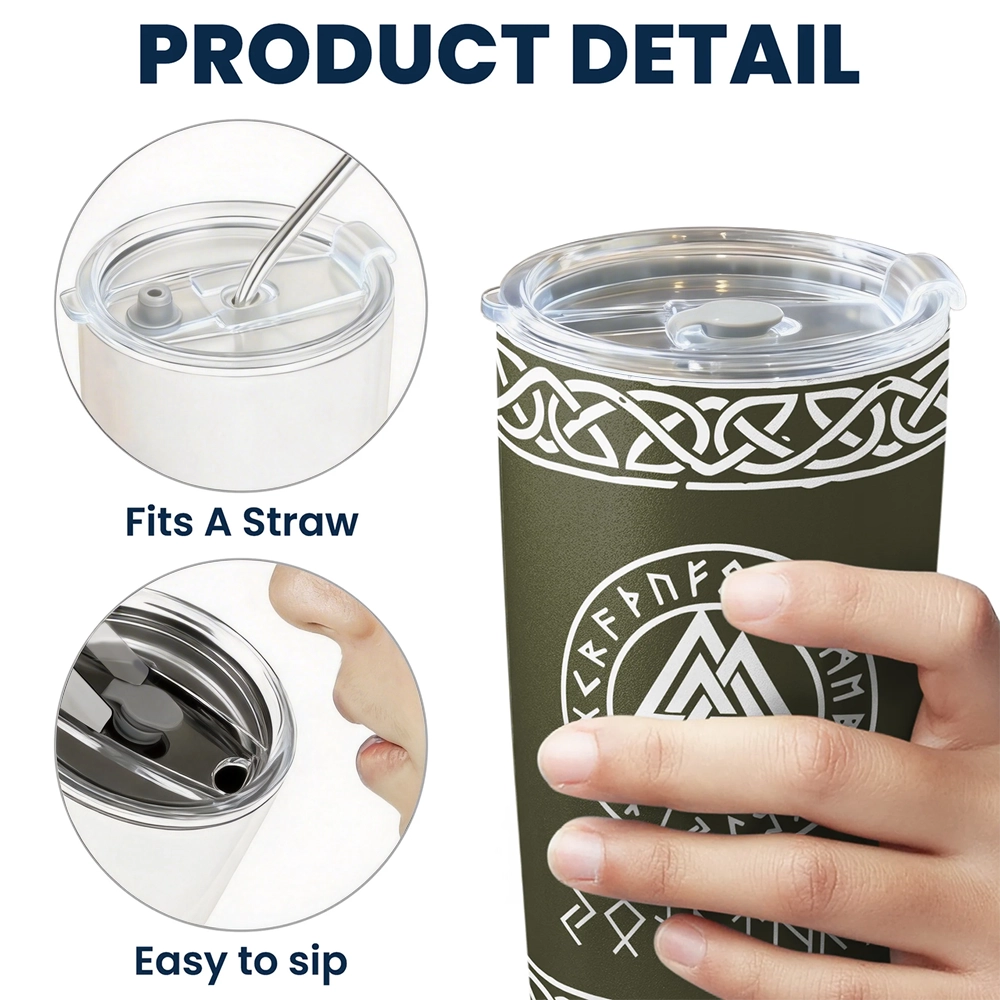 Norse Mythology Insulated Travel Tumbler, Personalized Rune Name Look - Sleek Celtic Knot Style, Creative Gift for Any Viking Fan