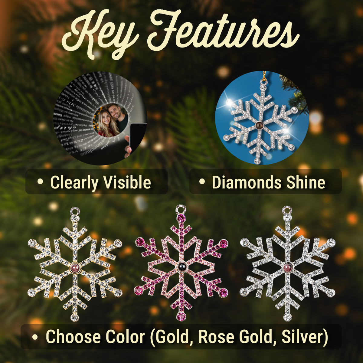 Photo Projection Ornament Crystal Snowflake, Pet Photo Keepsake with Snowy Night Scene, unique gift for pet parents